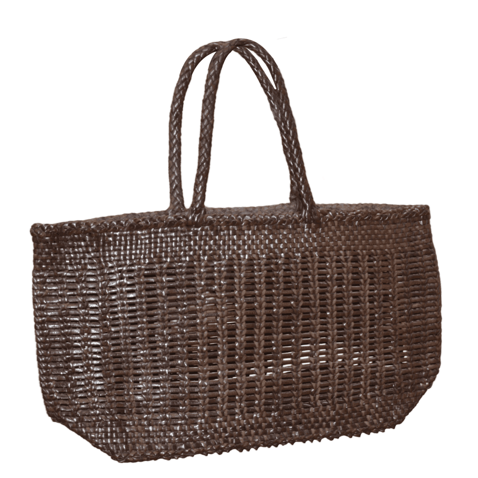 Dark Brown Woven Rattan Tote Bag