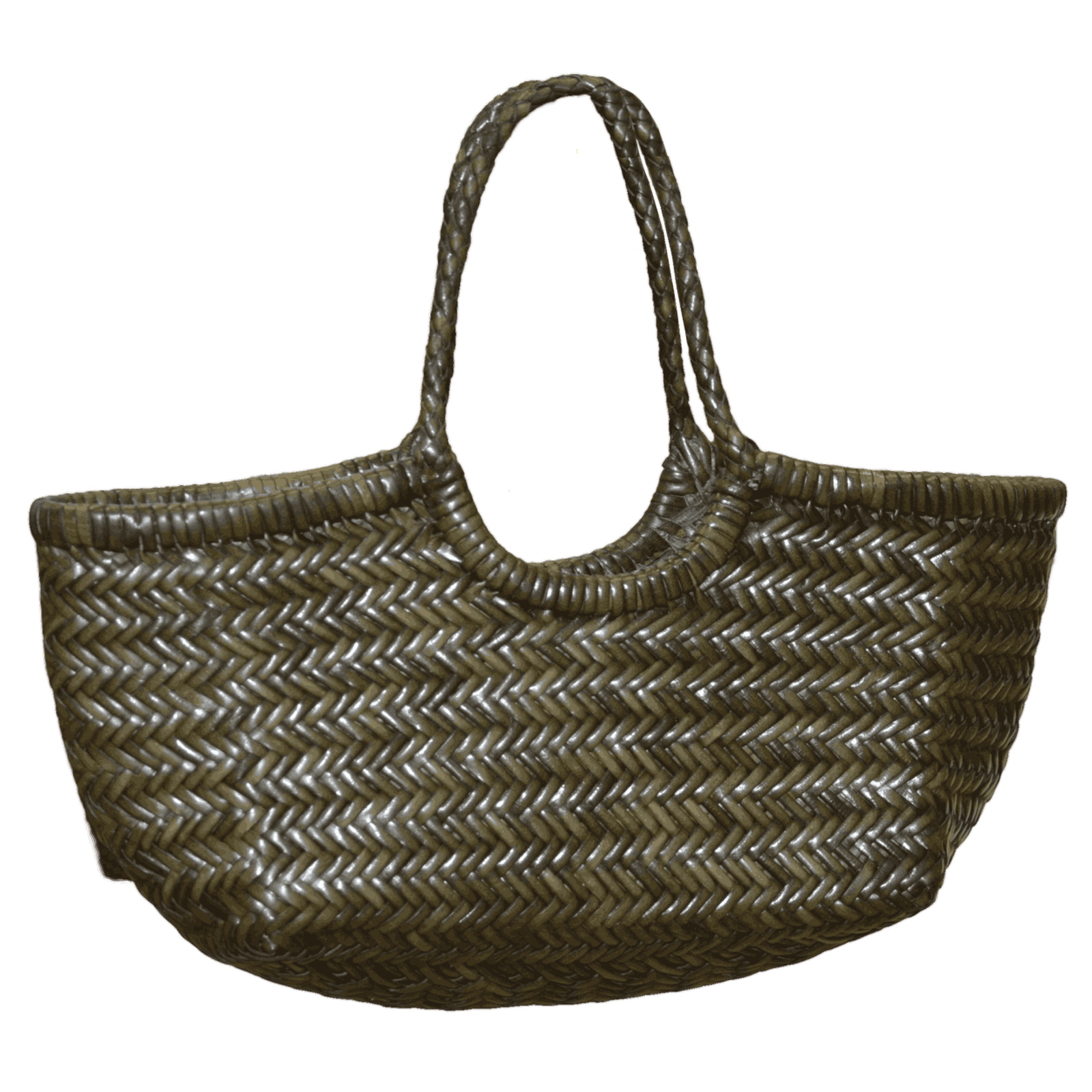 Dark Olive Herringbone Woven Tote Bag