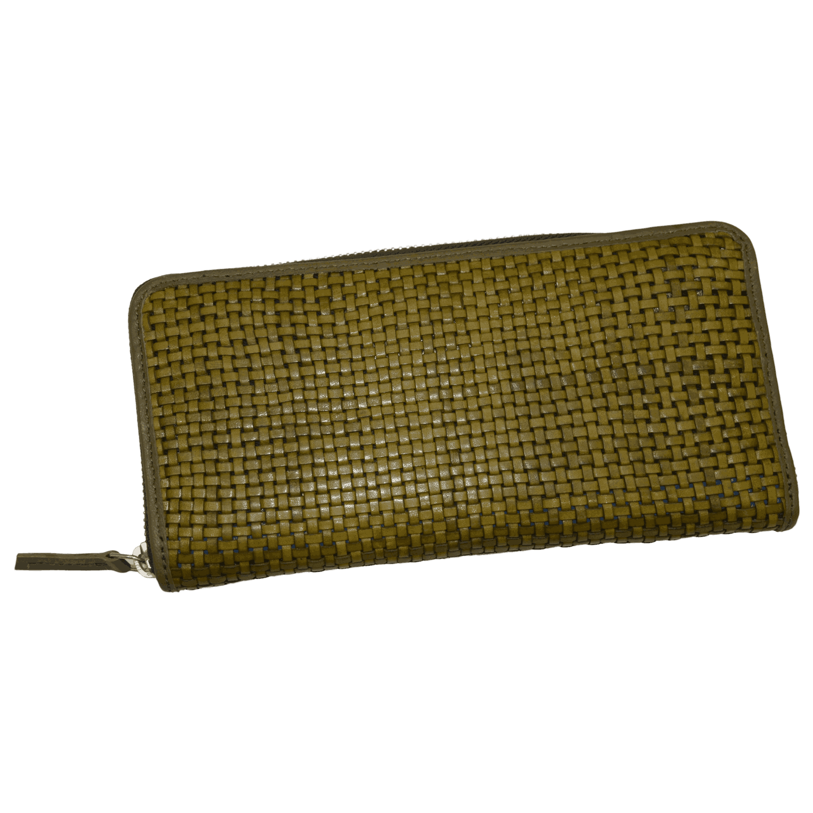 Woven Olive Leather Zip Wallet