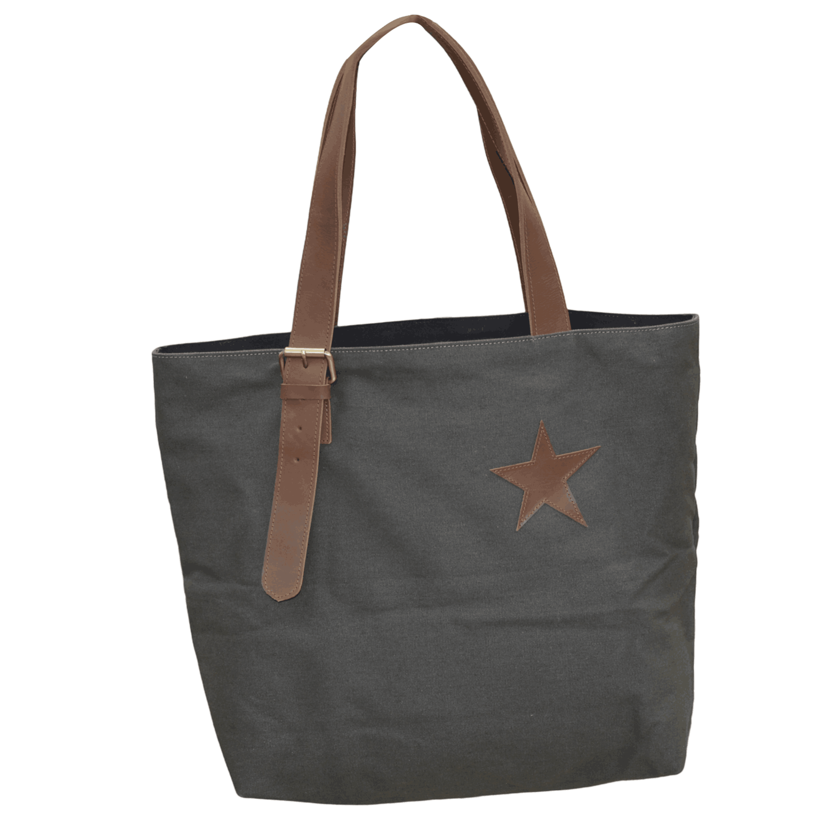 Charcoal Gray Canvas Tote with Leather Star Detail