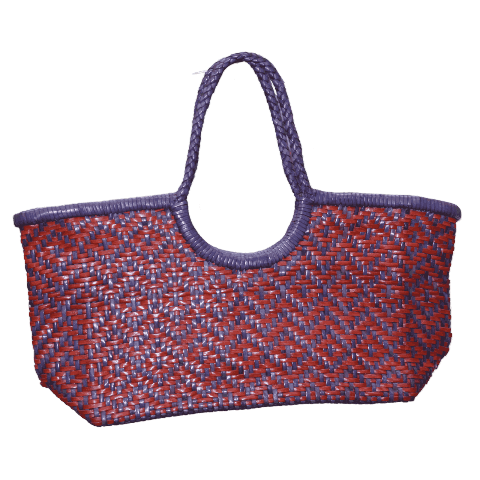 Red & Purple Woven Rattan Tote Bag