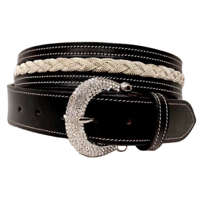 Onyx "Silver Braid" Horseshoe Statement Belt
