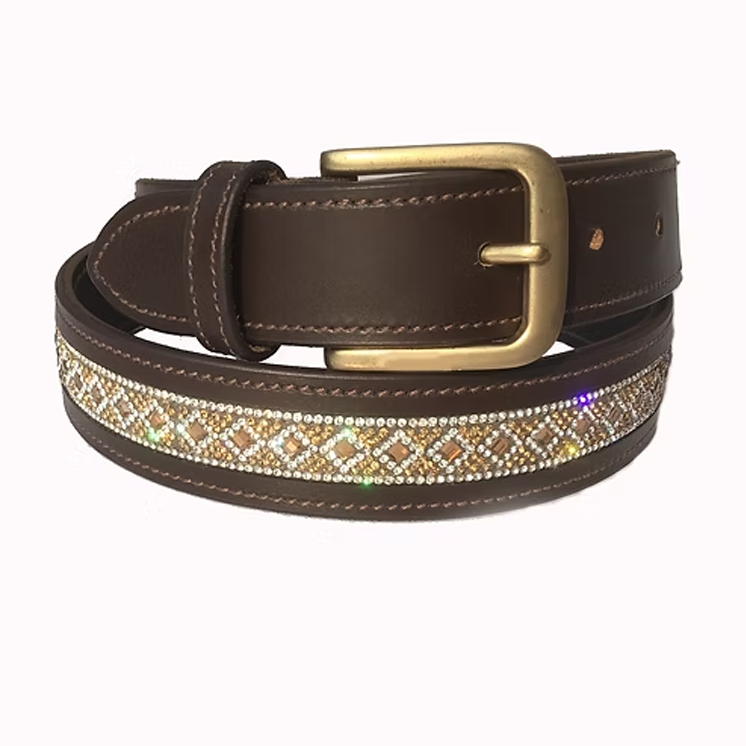 Espresso "Golden Rhombus" Crystal Mosaic Belt