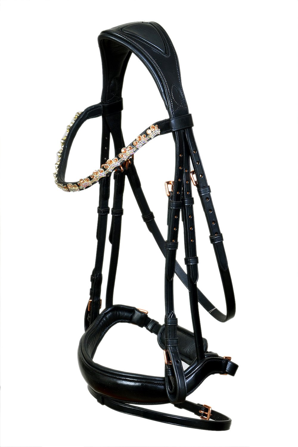 Black Anatomical Bridle with Crystal Browband