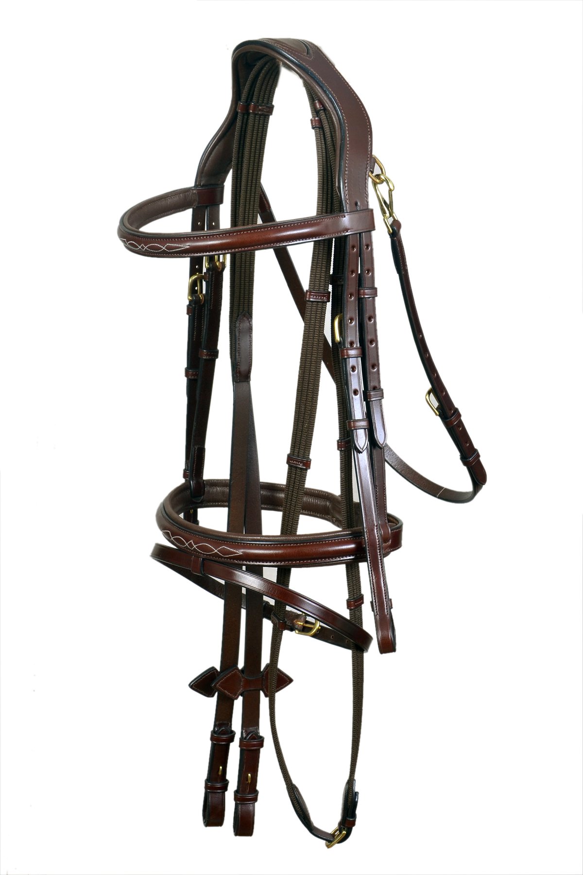 Classic Brown Leather Bridle with Decorative Stitching with Reins
