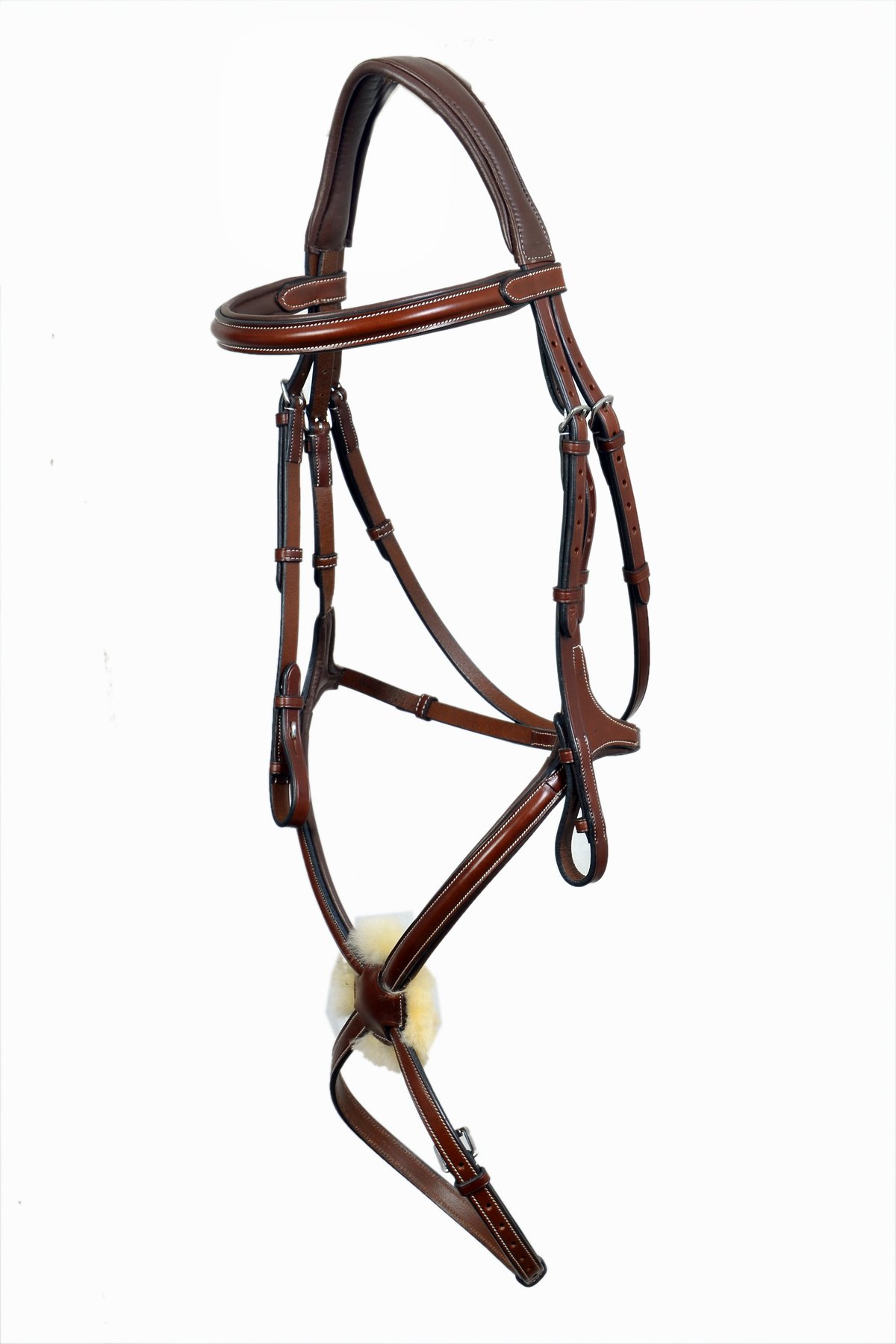 Brown Figure-8 Bridle with Sheepskin Nose Pad and Contrast Stitching