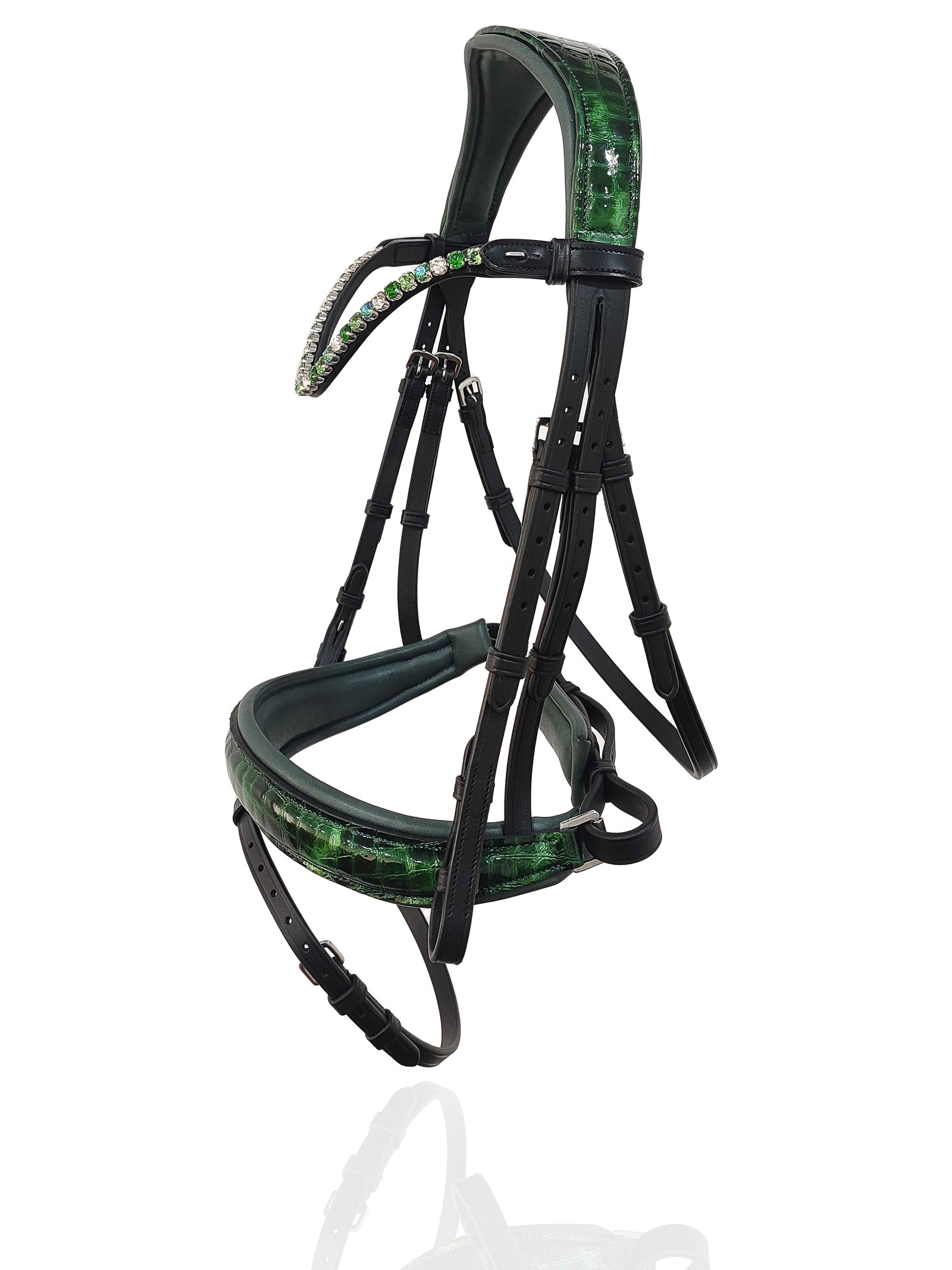 Exotic Emerald Crocodile Print Anatomical Bridle