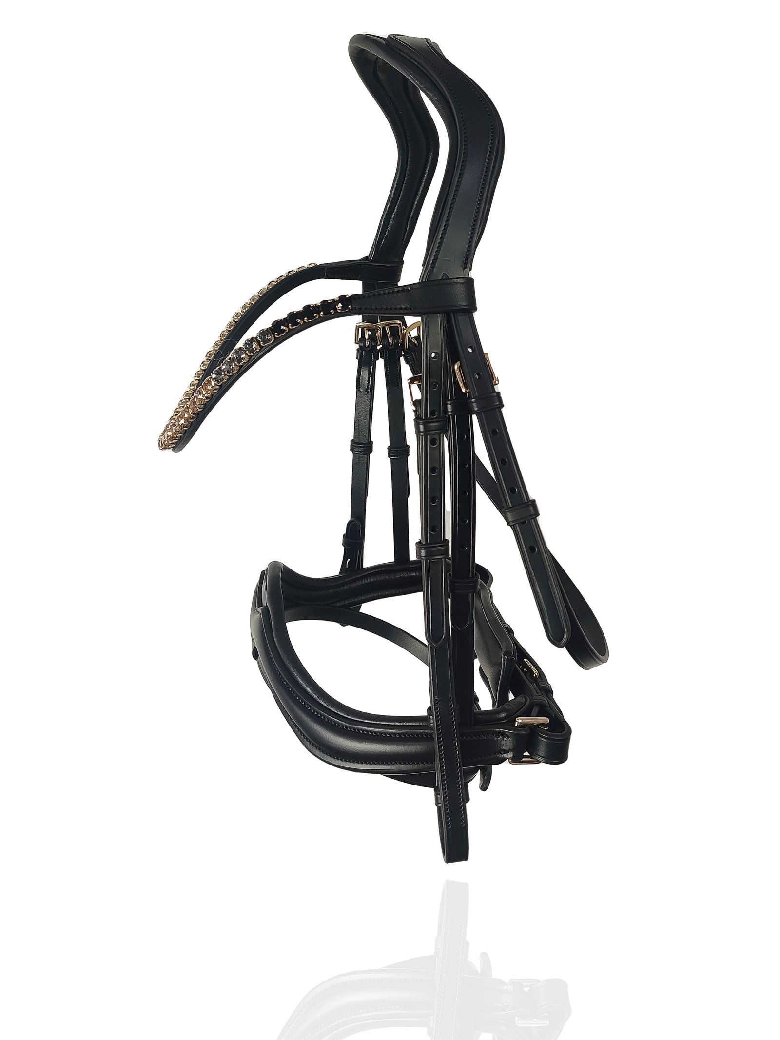 Onyx Elite Anatomical Bridle with Gold-Tone Crystal Browband
