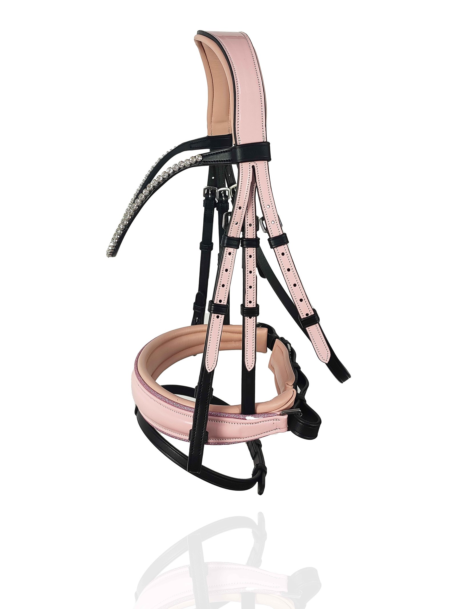 Blush Pink Patent Anatomical Bridle with Glitter Inlay