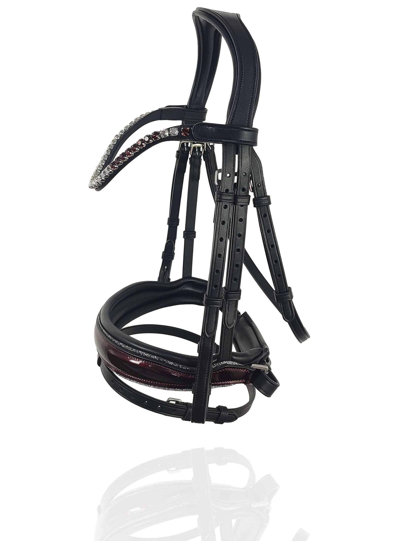 Crimson Patent Anatomical Bridle with Garnet Crystal Browband