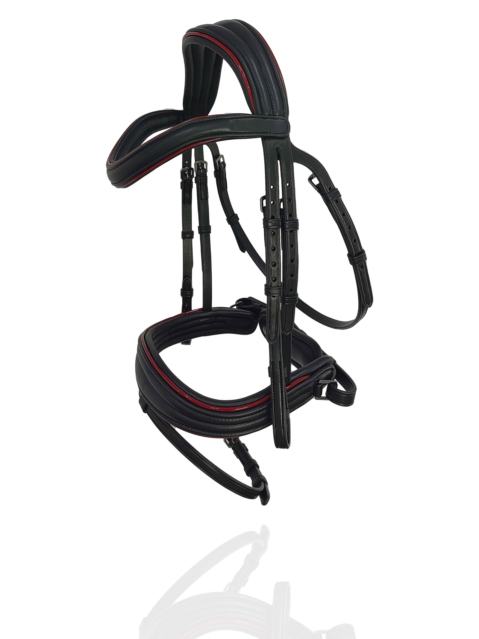 Shadow Black Anatomical Bridle with Crimson Piping