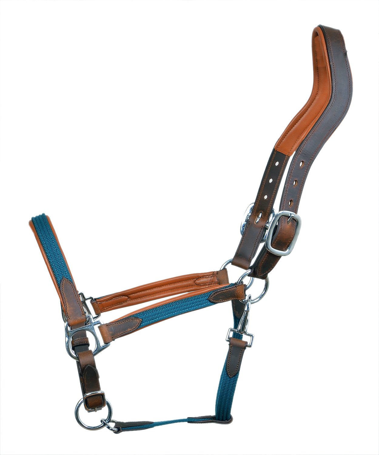 Brown Leather & Blue Nylon Padded Halter