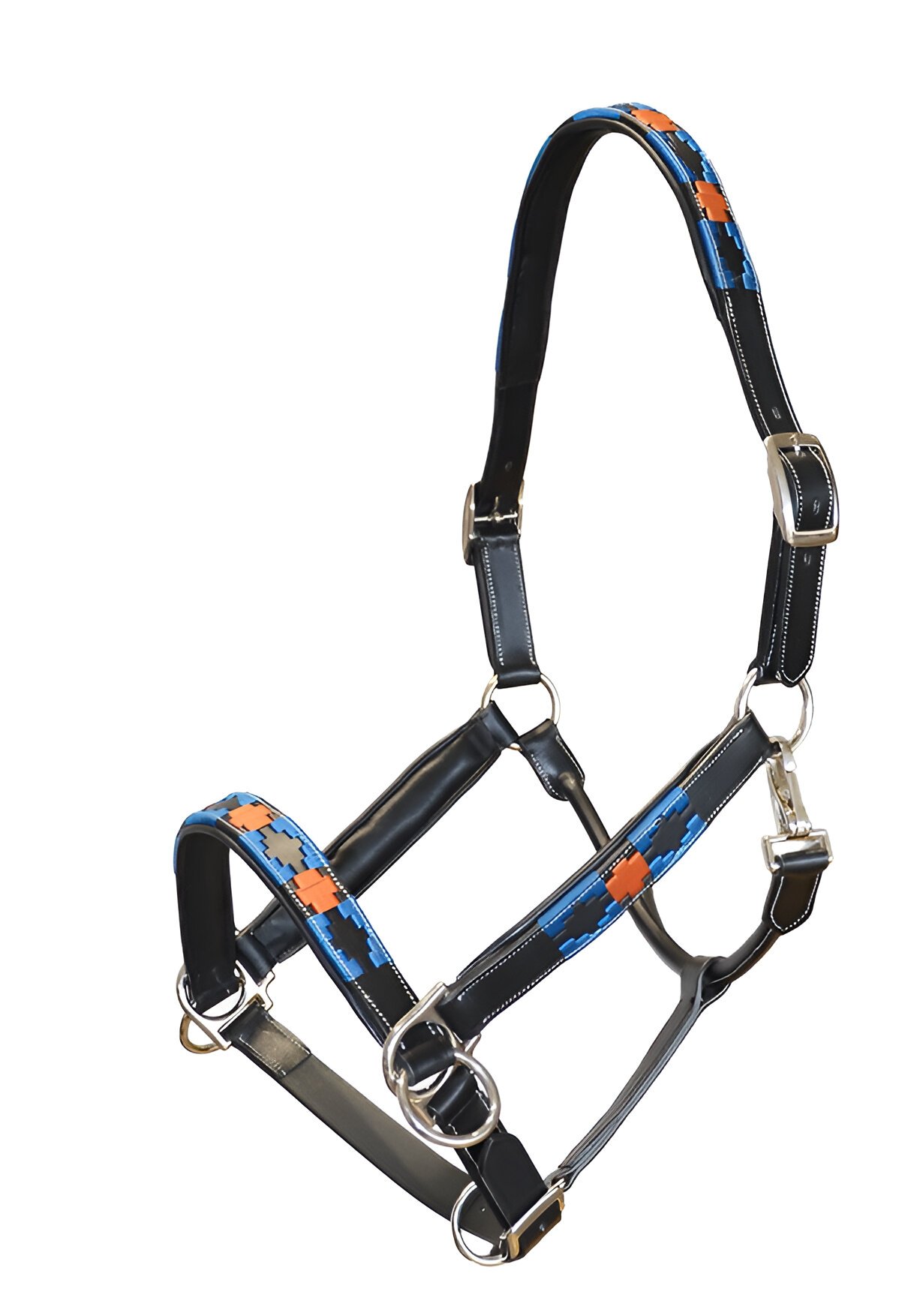 Distinctive Patterned Leather Halter with Dual-Tone Accents