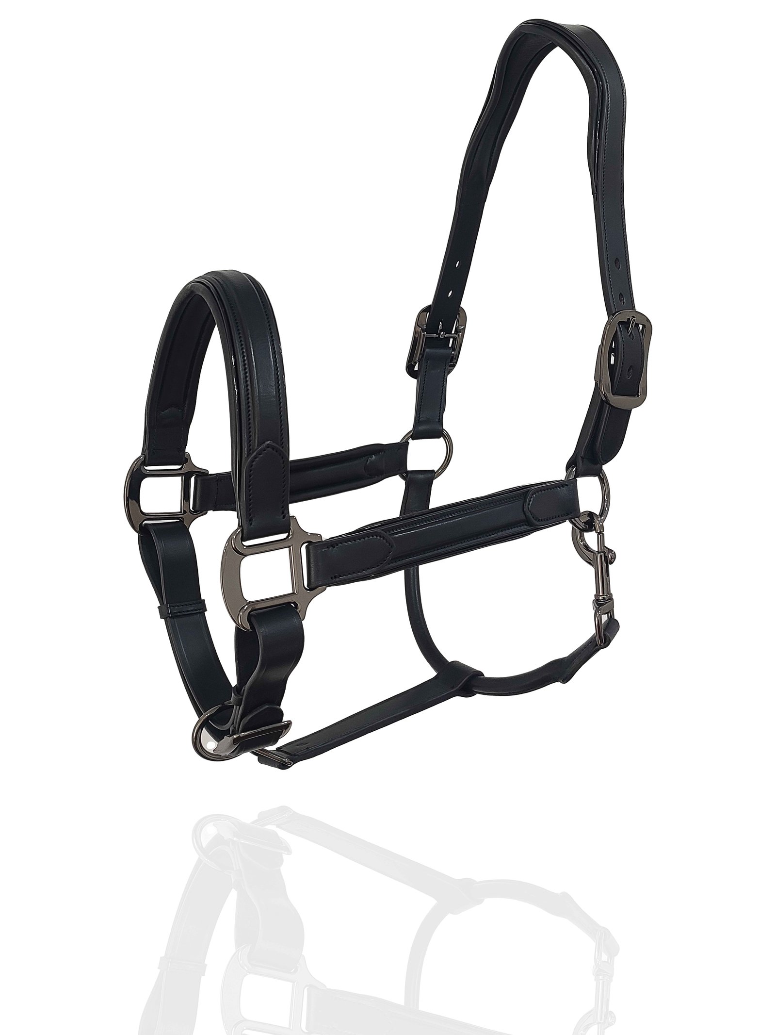 Onyx Executive Padded Leather Halter with Gunmetal Hardware