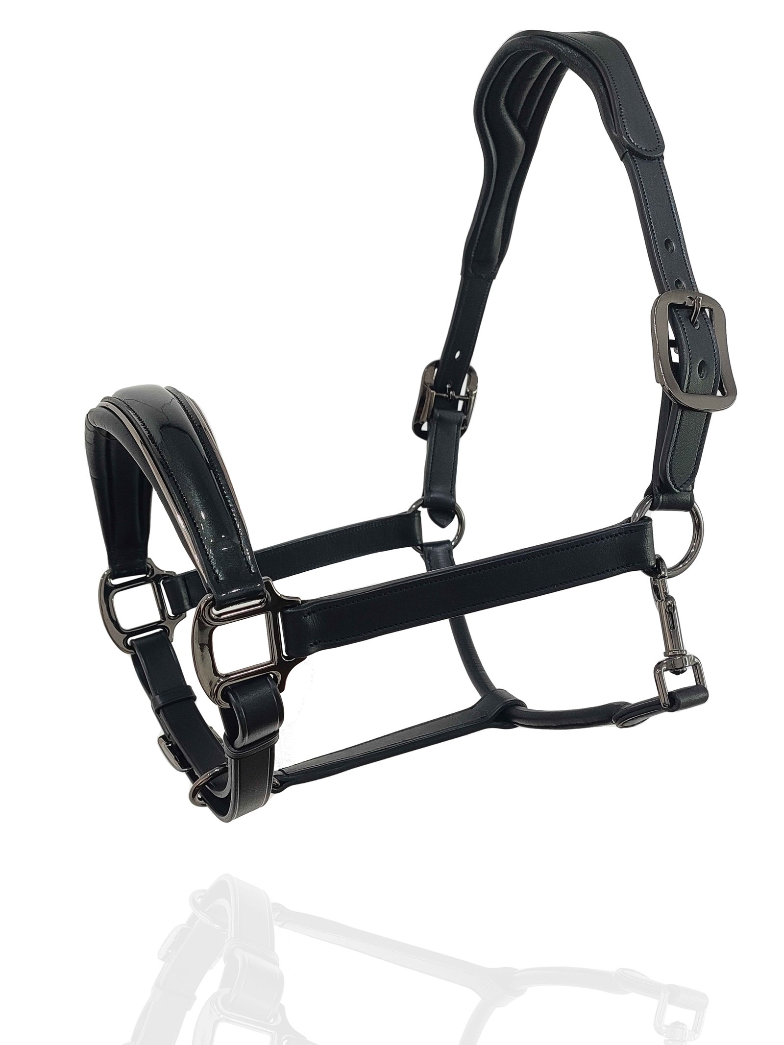 Onyx Gloss Patent Halter with Gunmetal Hardware
