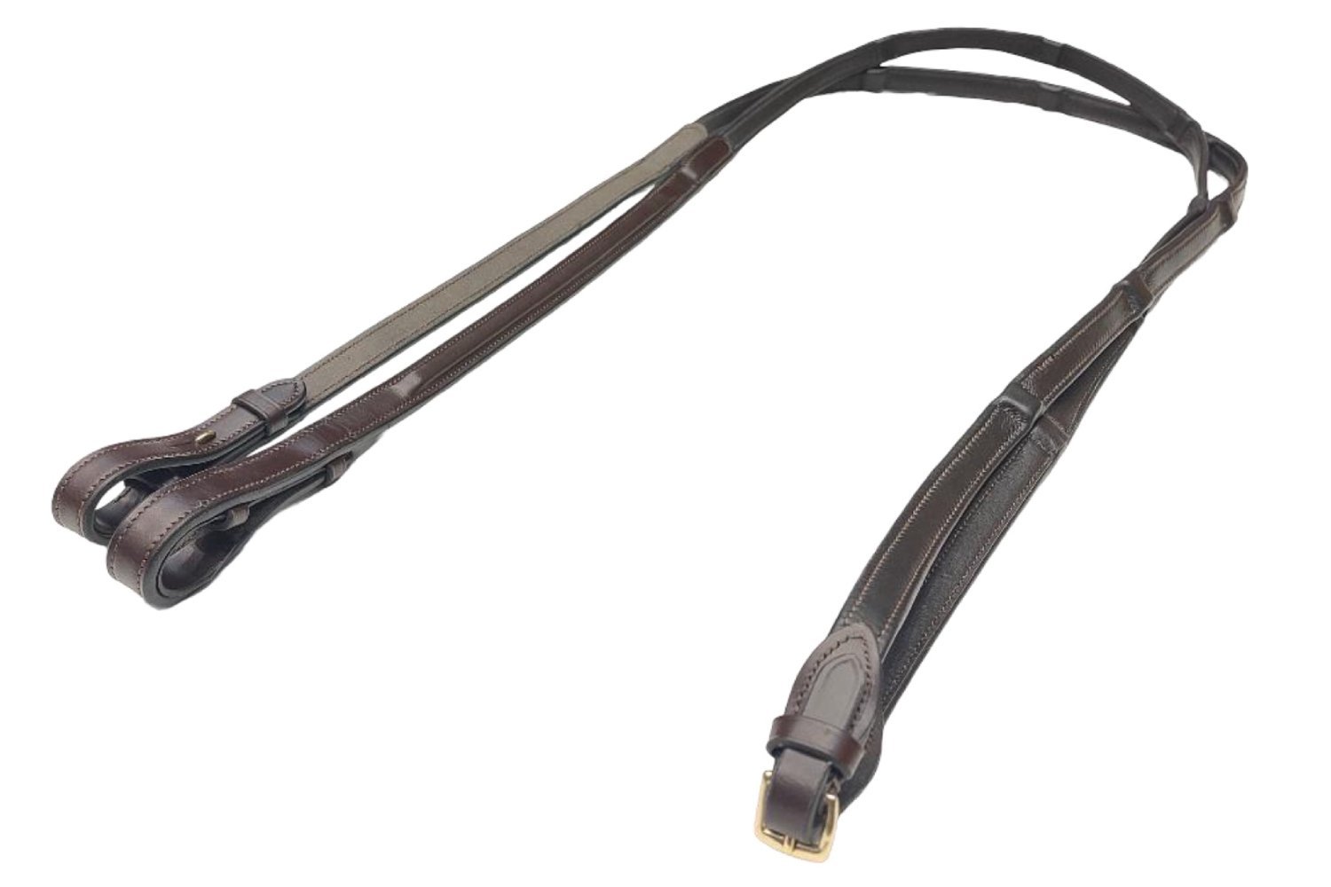 Brown Rubber Grip Reins with Brass Buckles