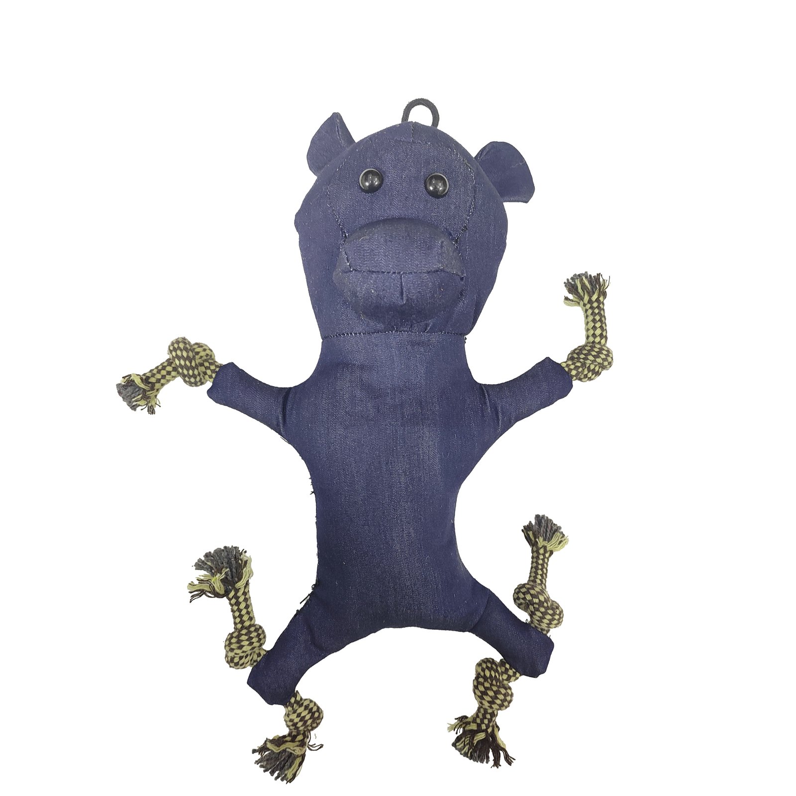 Heavy-Duty Denim Hippo Crinkle & Rope Dog Toy