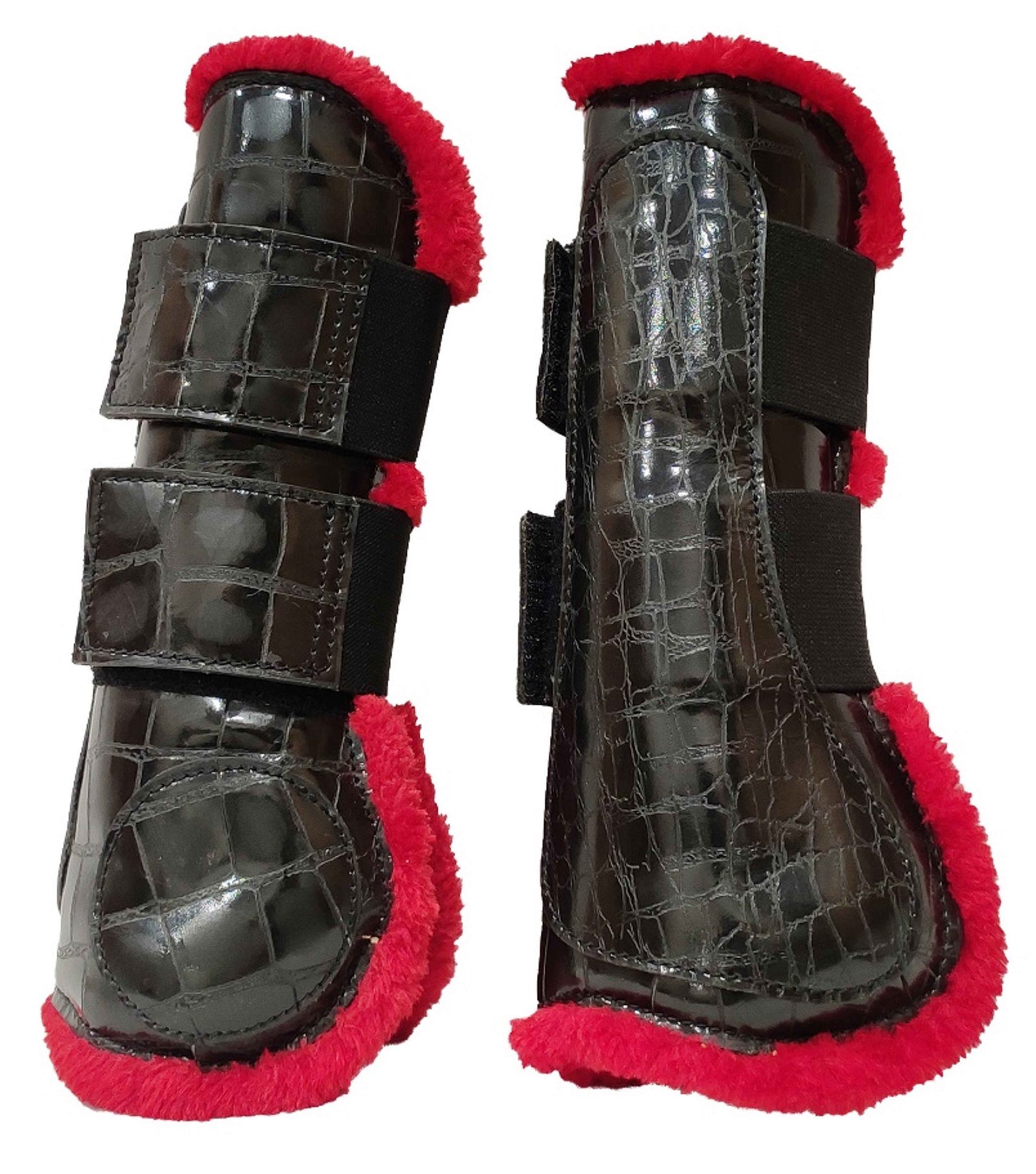 Luxury Crocodile Embossed Tendon Boots with Crimson Fleece