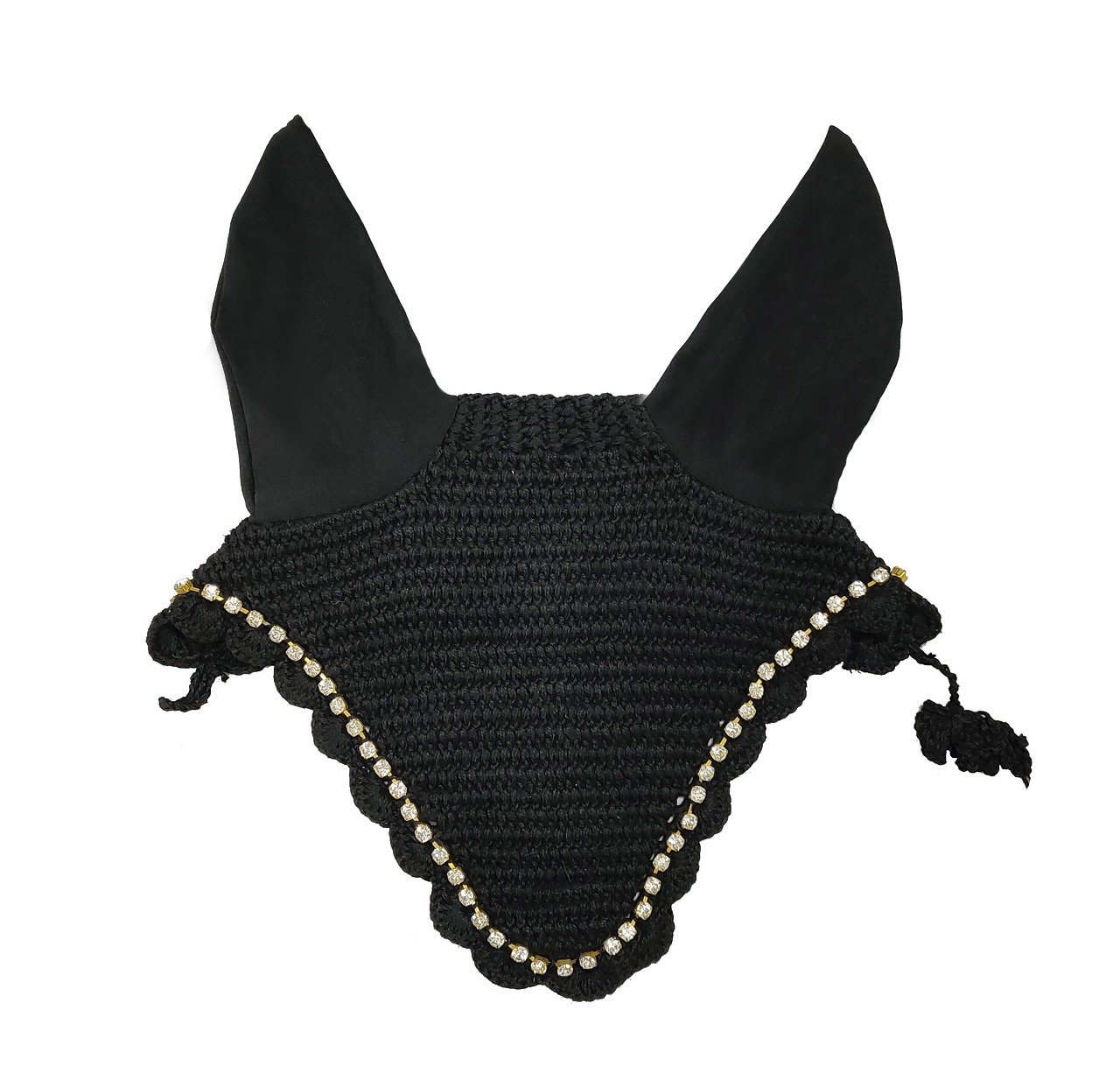 Black Crocheted Fly Veil with Gold Crystal Trim