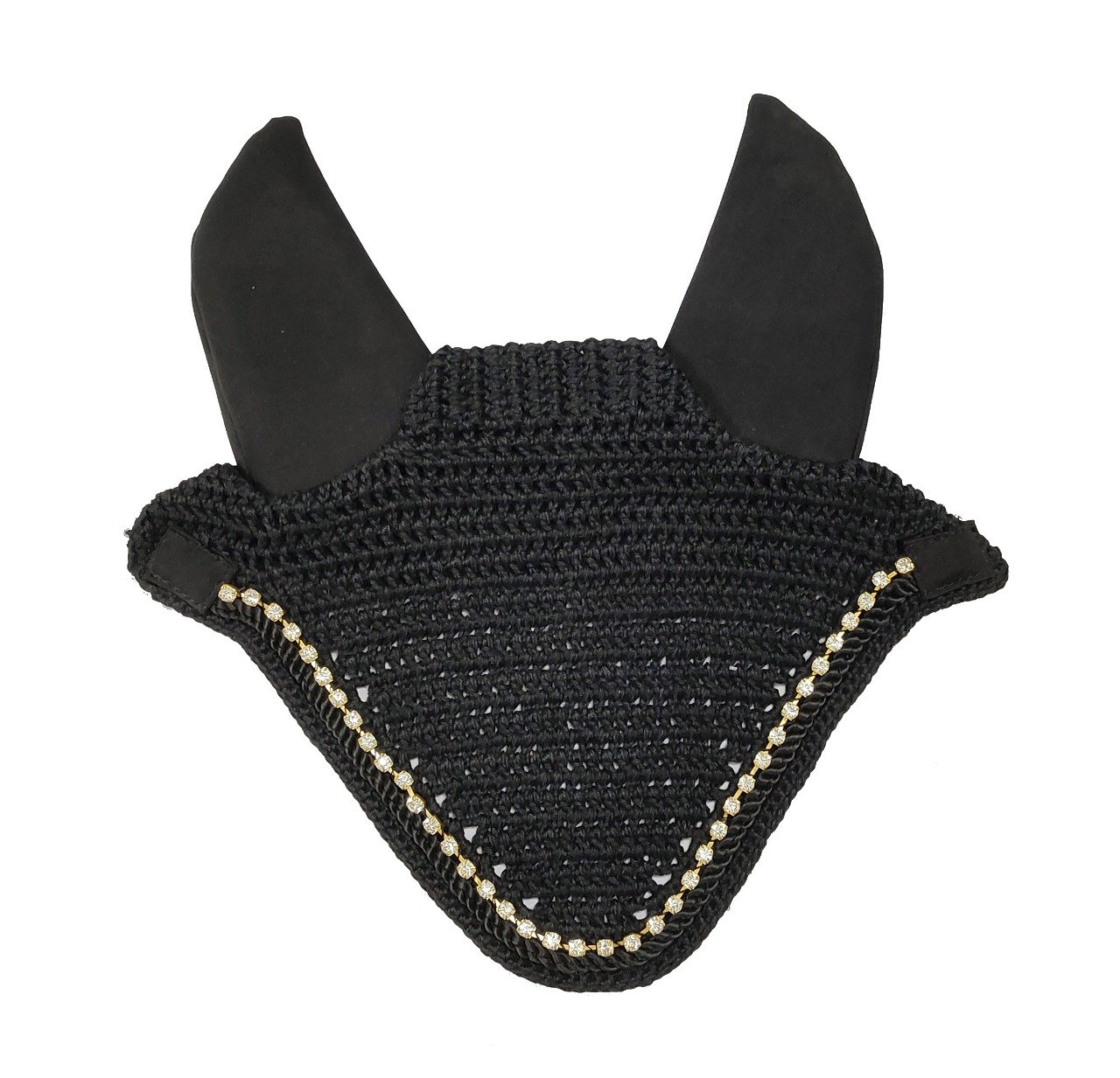 Black Crocheted Fly Veil with Gold Crystal Chain