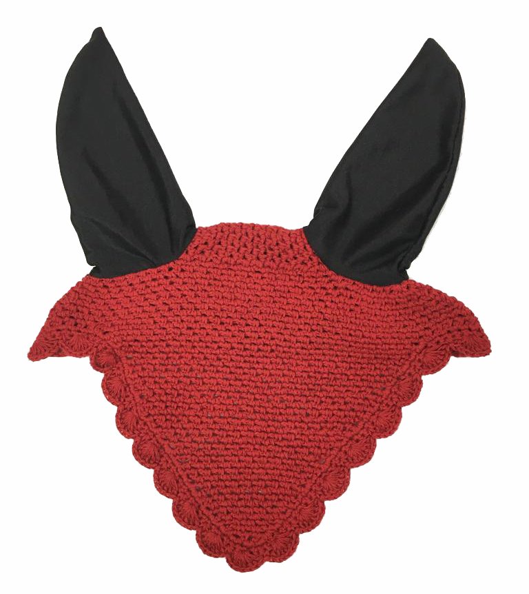 Red Crocheted Fly Veil with Black Ear Covers