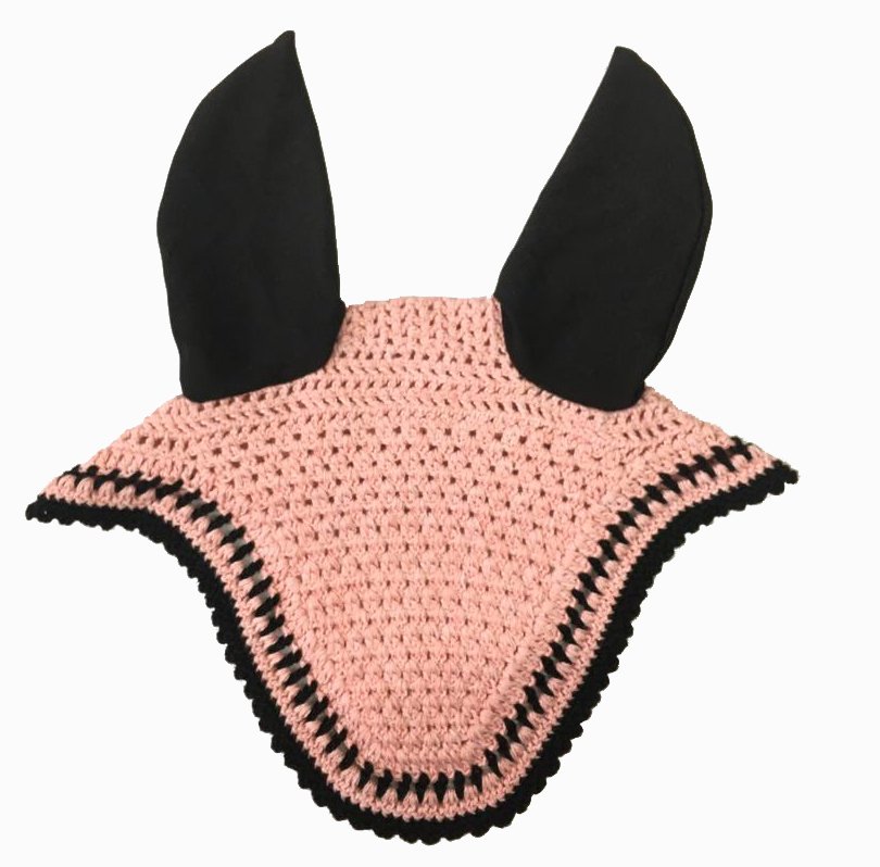 Pink Crochet Fly Veil with Black Contrast Trim and Ears