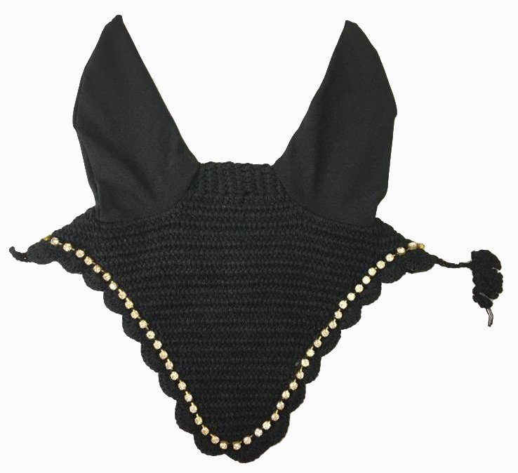 Black Crochet Fly Veil with Gold Bead Trim and Ears