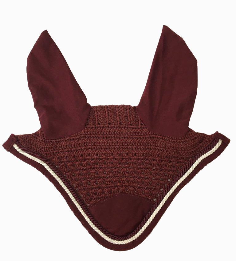 Burgundy Crochet Fly Veil with Cream Rope Trim and Ears