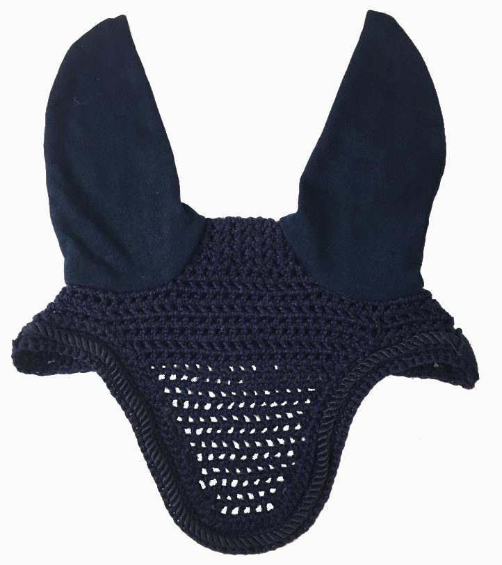 Navy Blue Mesh Fly Veil with Decorative Central Panel