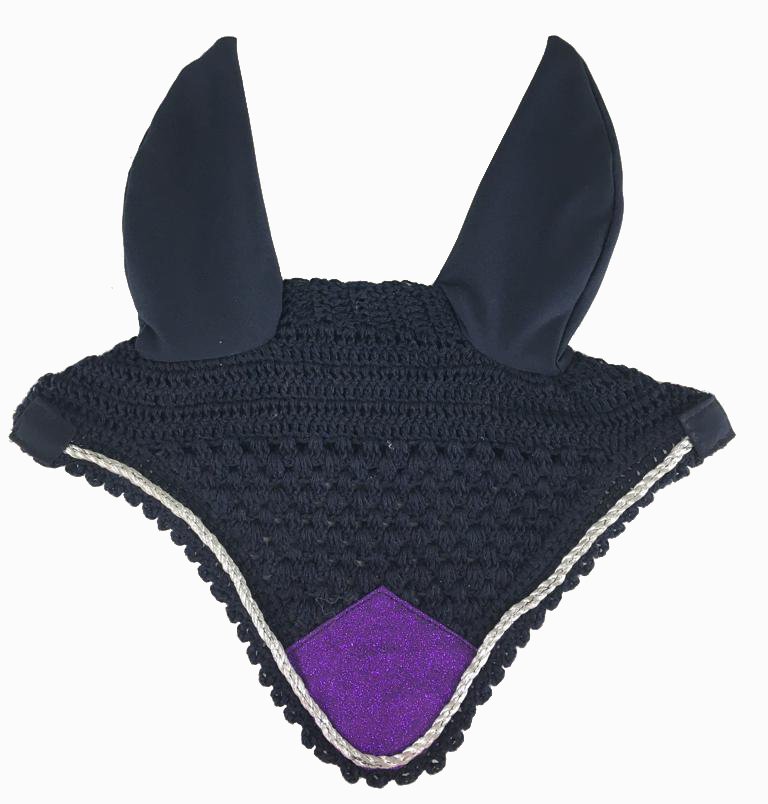 Navy Blue Crocheted Fly Veil with Purple Accent Panel