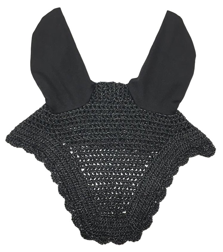 Black Sparkle Crocheted Fly Veil with Central Mesh Panel