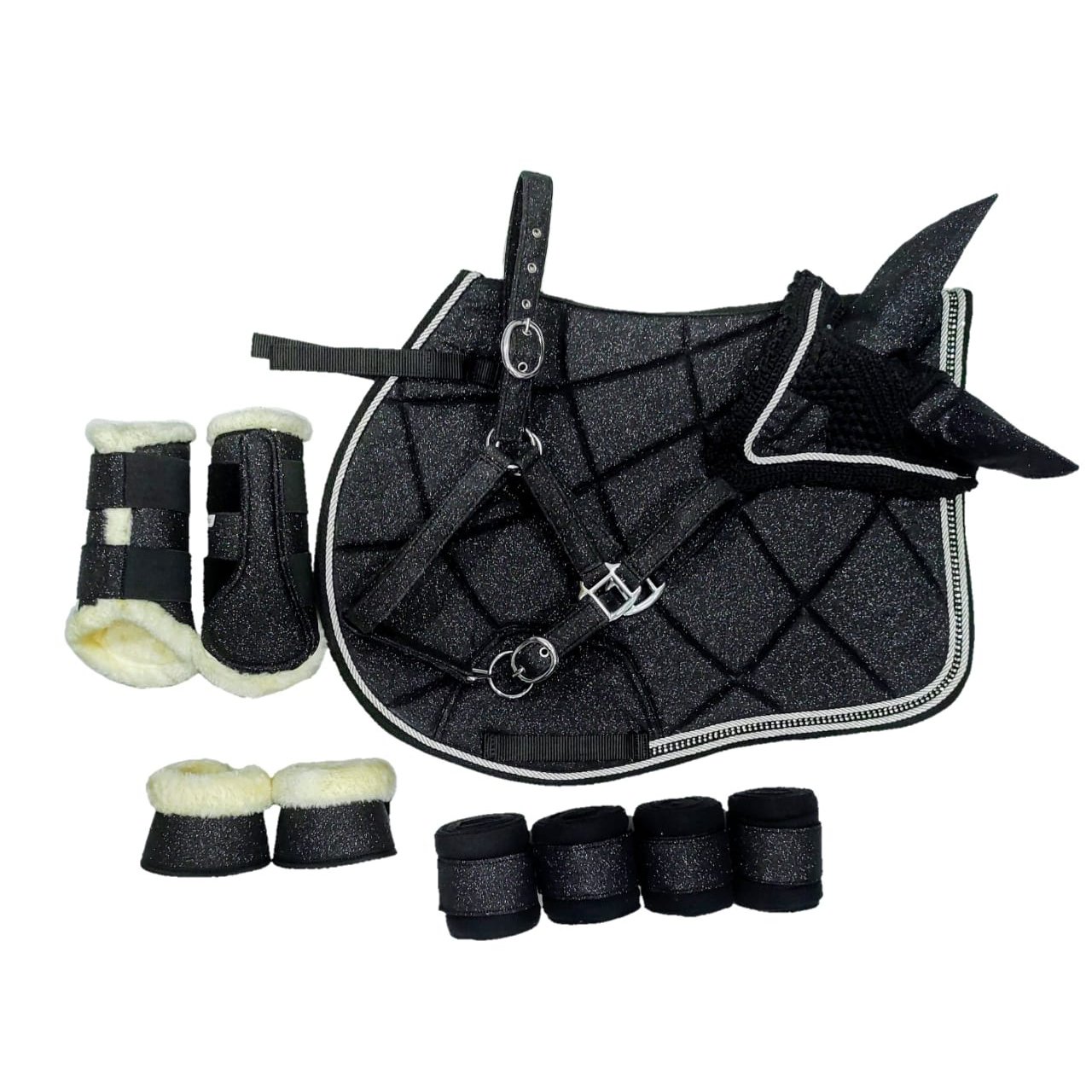 Edgy Black Glitter Devil Horn Saddle Pad with Matching Tack Set