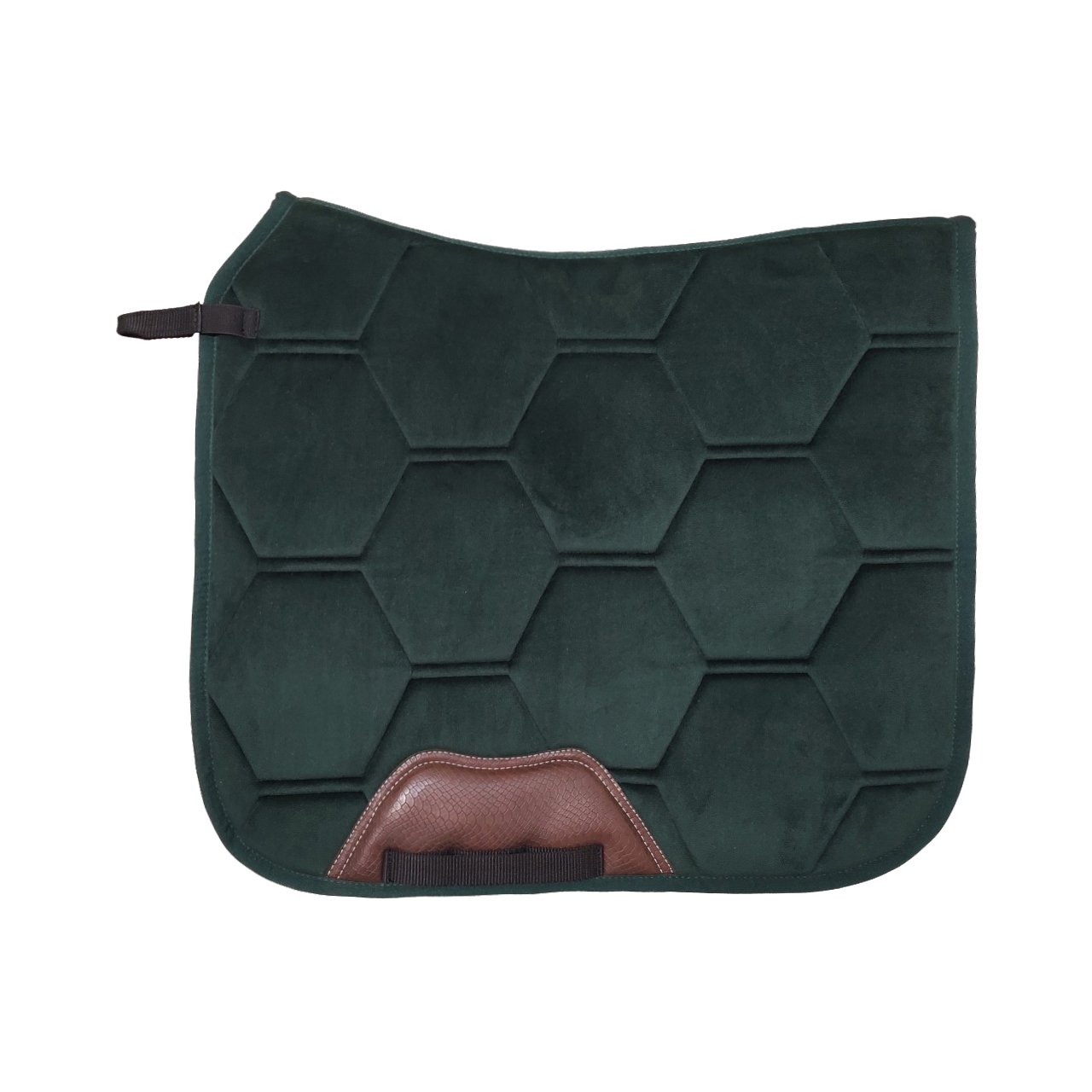 Deep Green Hexagon Quilted Saddle Pad with Brown Leather Accents