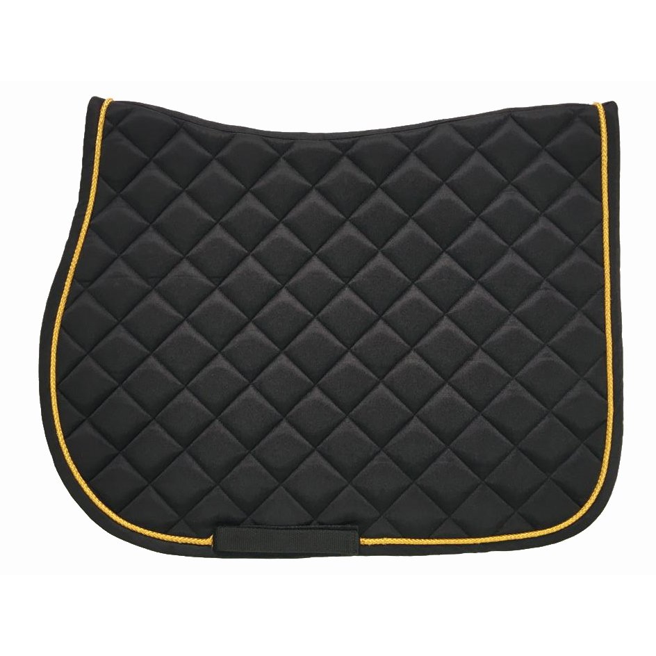 Classic Black Diamond Quilted Saddle Pad with Gold Rope Trim