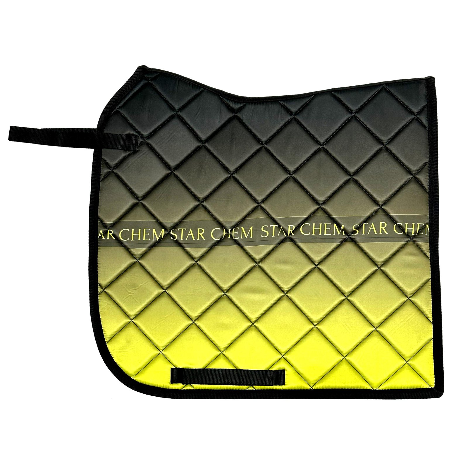 Black to Yellow Gradient Quilted Saddle Pad with CHEM STAR Branding