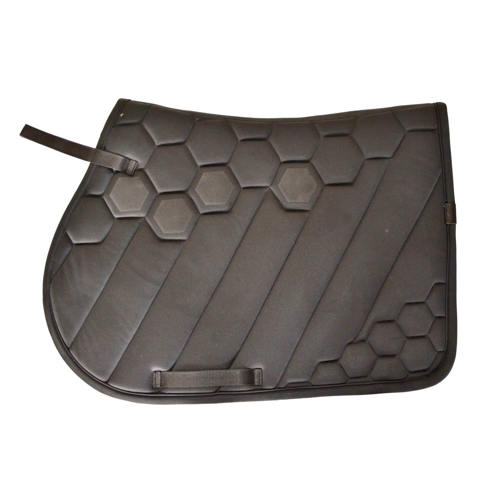 All-Black Geometric Saddle Pad with Hexagonal and Diagonal Elements