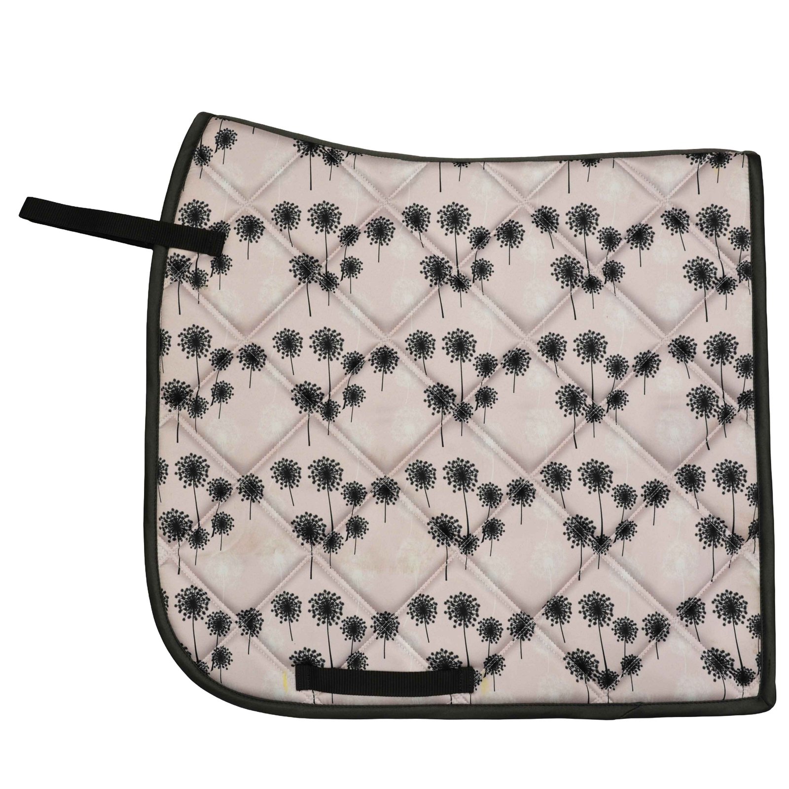 Pale Pink Dandelion Print Quilted Saddle Pad with Black Trim